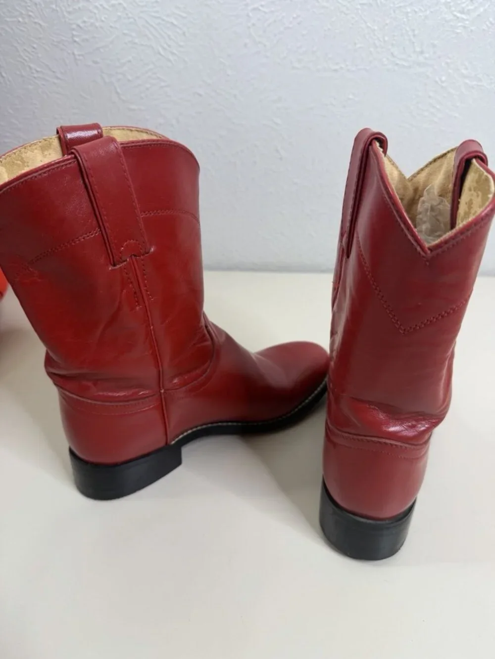 VTG Justin 3D Youth Red Leather Roper Boots Western GUC